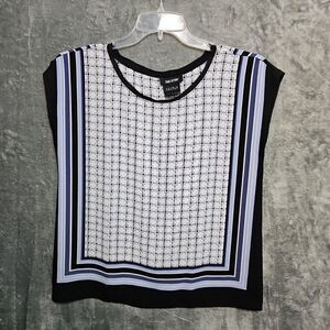 Isabel De Pedro Women's Sz 8 Blouse black white blue sleeveless pullover Designe